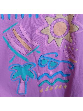 Vintage 90's Beach T-shirt Large XL Pink Oversize Sun Palm Tree 1980's